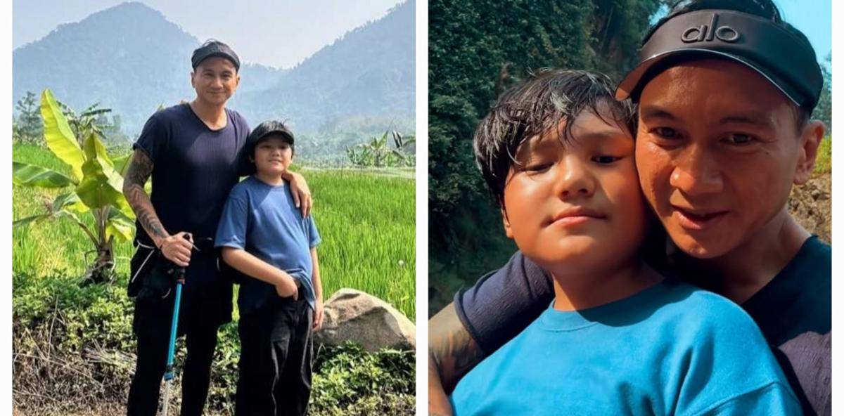 potret Anji ajak anak ke Curug Bidadari 