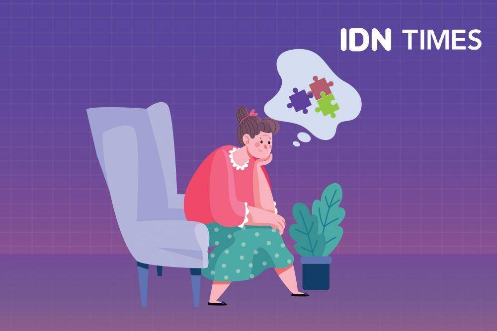 Ilustrasi seseorang perempuan dengan demensia Alzheimer.