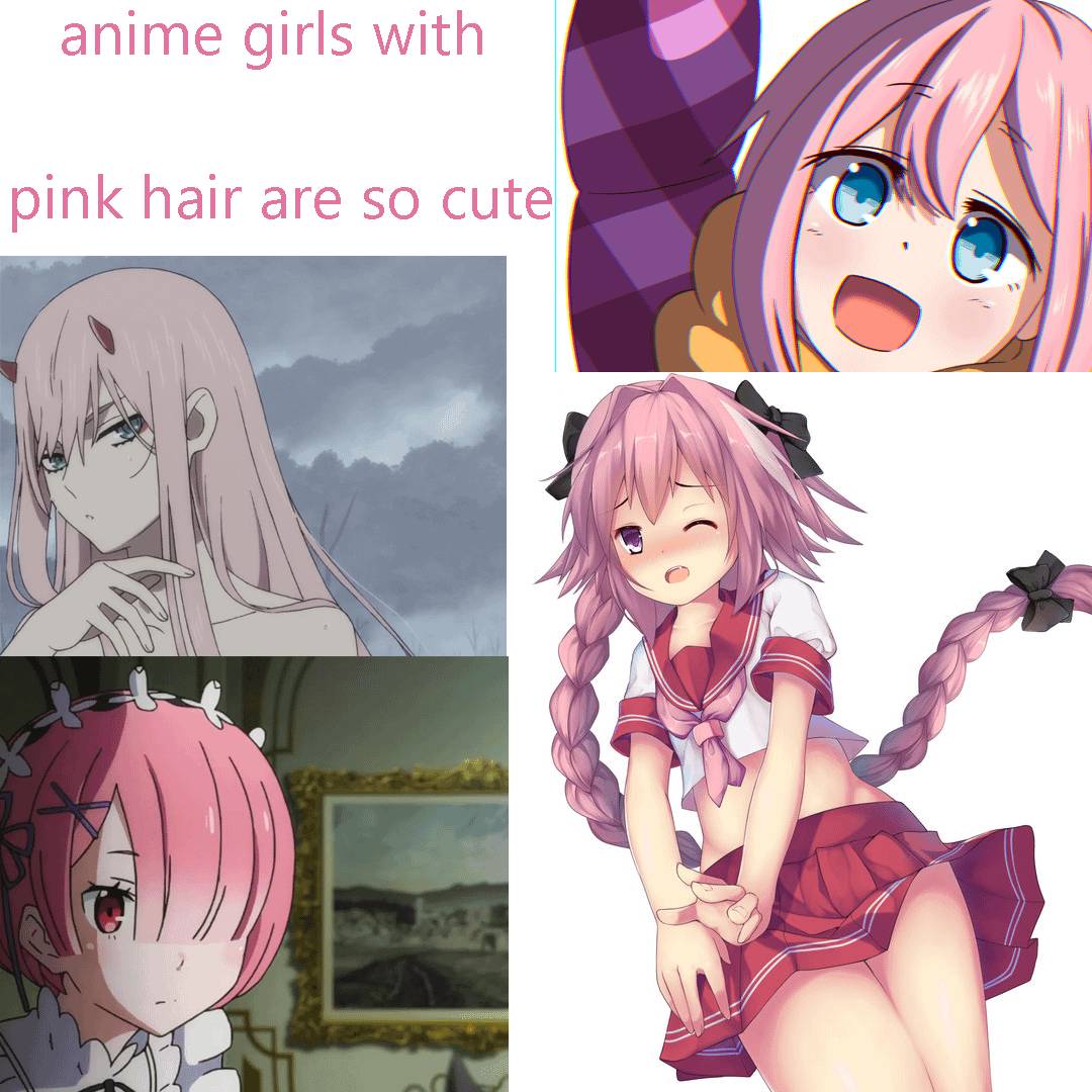 meme karakter anime berambut pink 