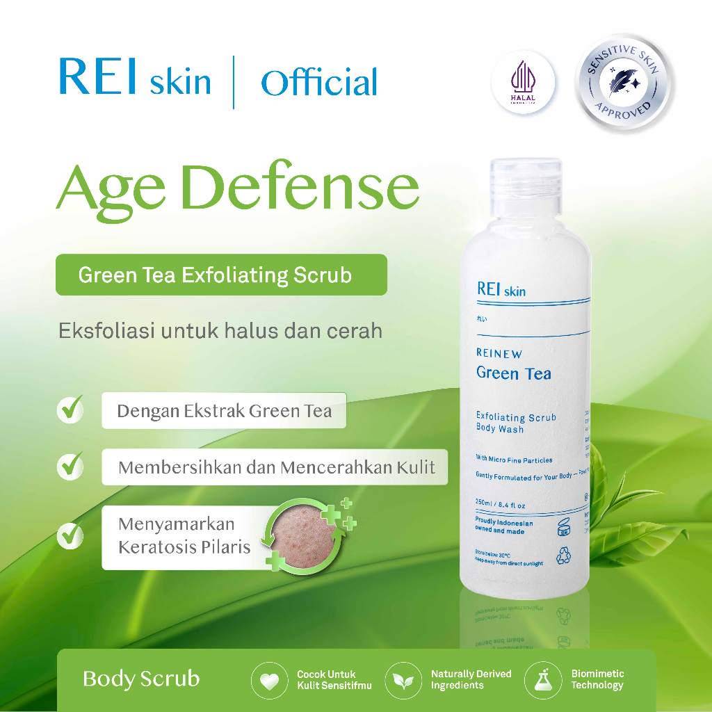 REI Skin Reinew Green Tea Exfoliating Scrub Body Wash (shopee.co.id/REI Skin Official Shop)