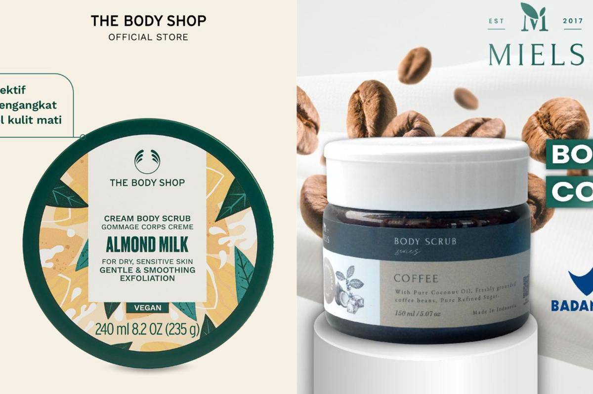 Rekomendasi body scrub yang aman buat bumil (shopee.co.id/The Body Shop Official | shopee.co.id/MIELS Official Shop)