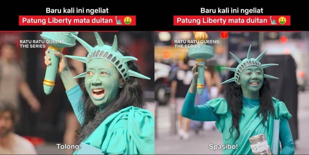 Asri Welas jadi Patung Liberty di Amerika 