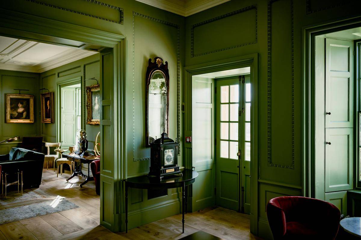 ilustrasi interior rumah olive green 