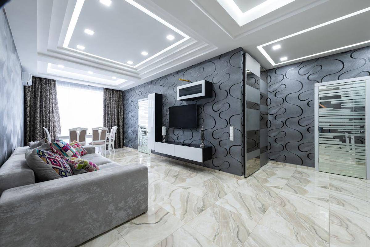 ilustrasi interior rumah abu-abu 