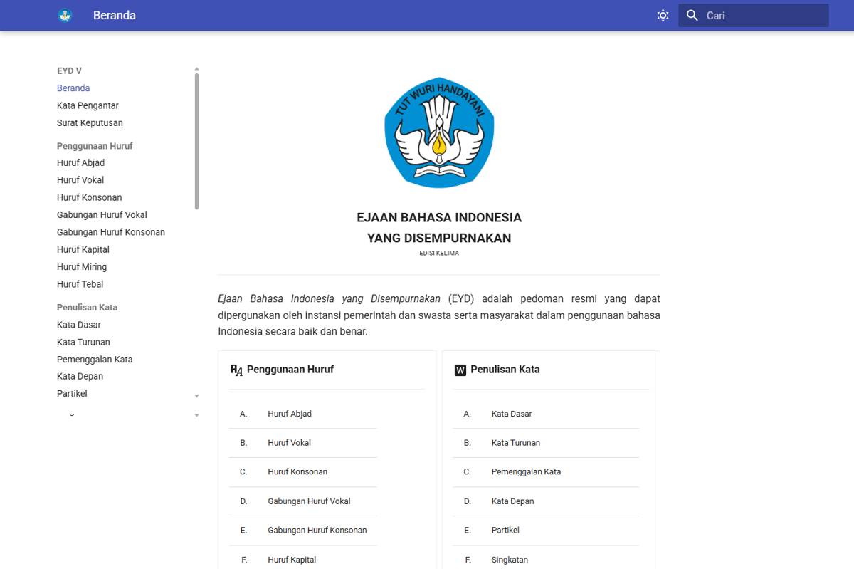situs EYD V (ejaan.kemendikdasmen.go.id)