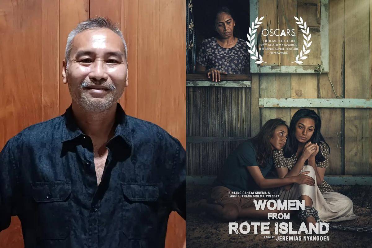Jeremias Nyangoen dan poster film Women from Rote Island