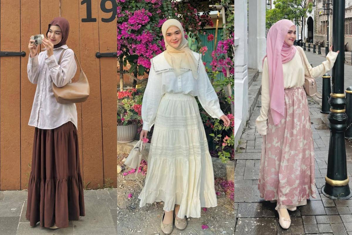 potret OOTD hijab gaya feminin ala Leony Regina 