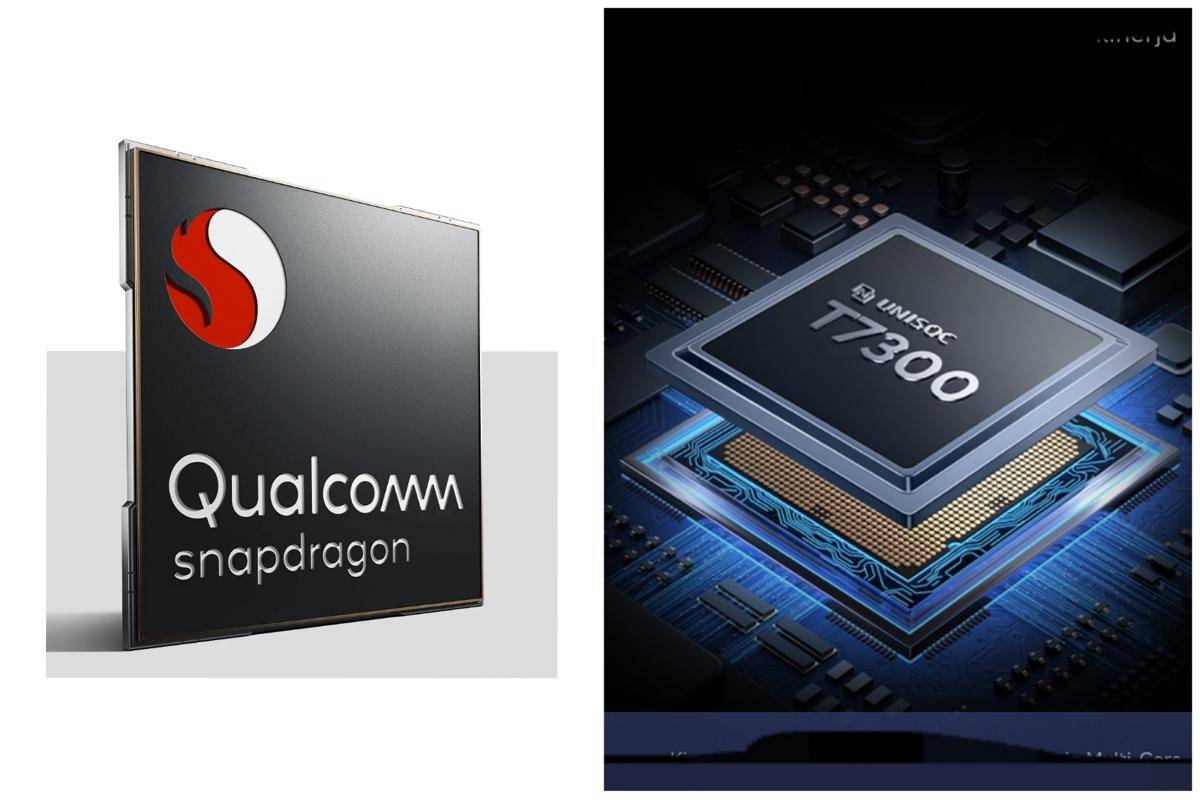 ilustrasi prosesor Qualcomm Snapdragon 685 (kiri) | ilustrasi prosesor Unisoc T6300 (kanan)