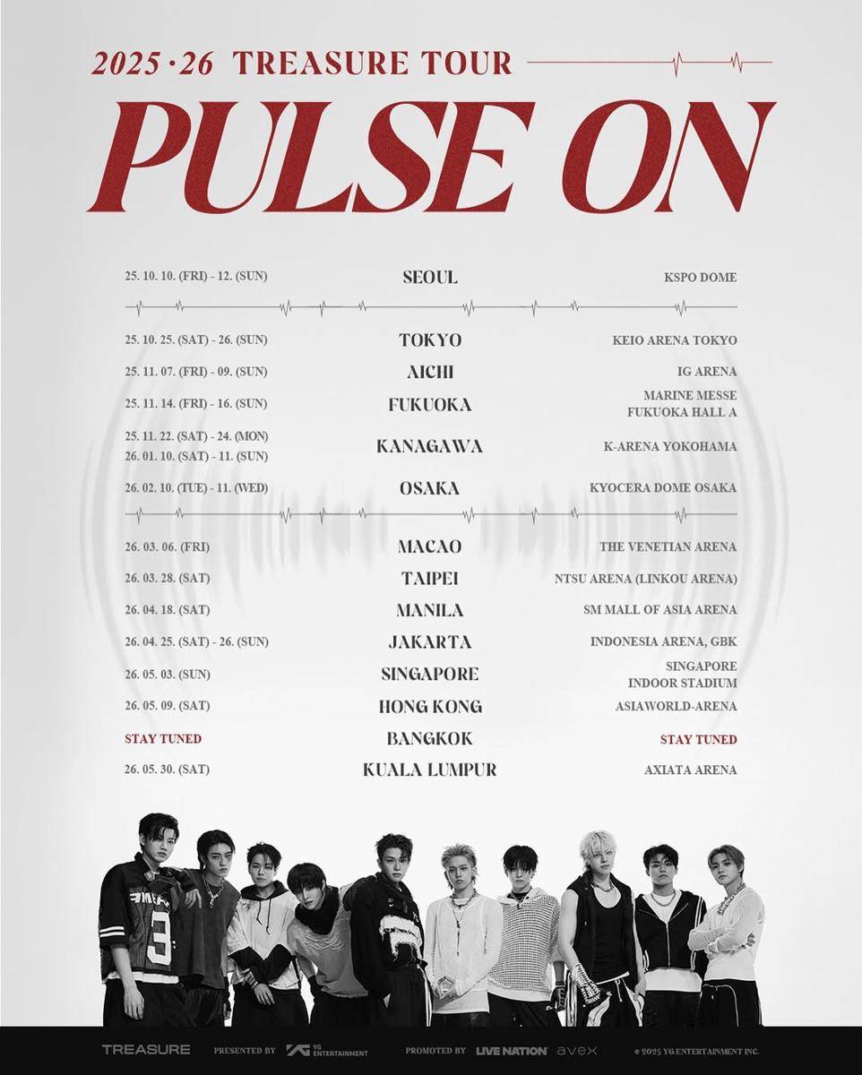 Poster pengumuman konser 2025-26 TREASURE Tour PULSE ON