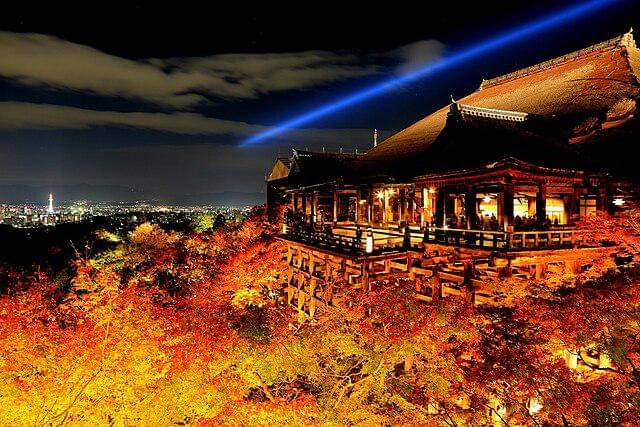 ilustrasi iluminasi malam musim gugur di Jepang