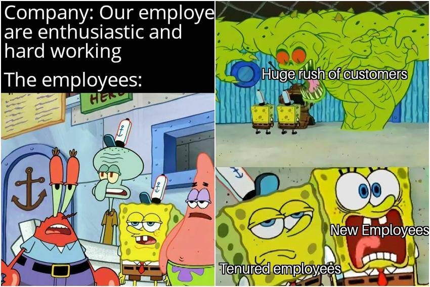 kolase meme SpongeBob tentang karyawan (