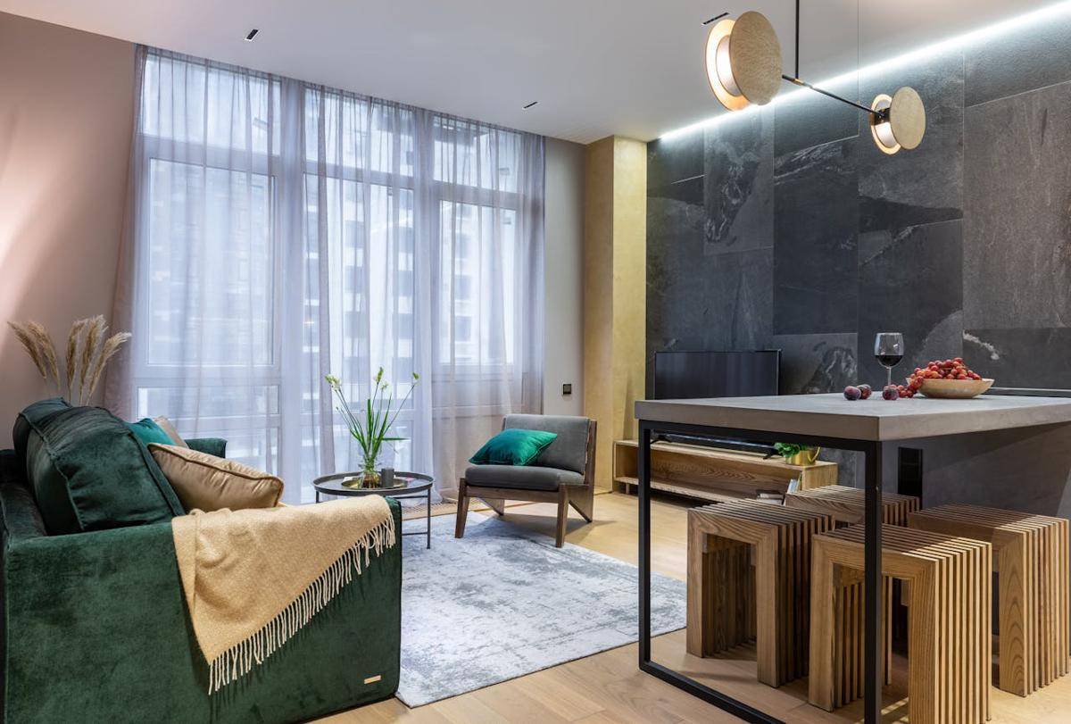 ilustrasi interior apartemen industrial