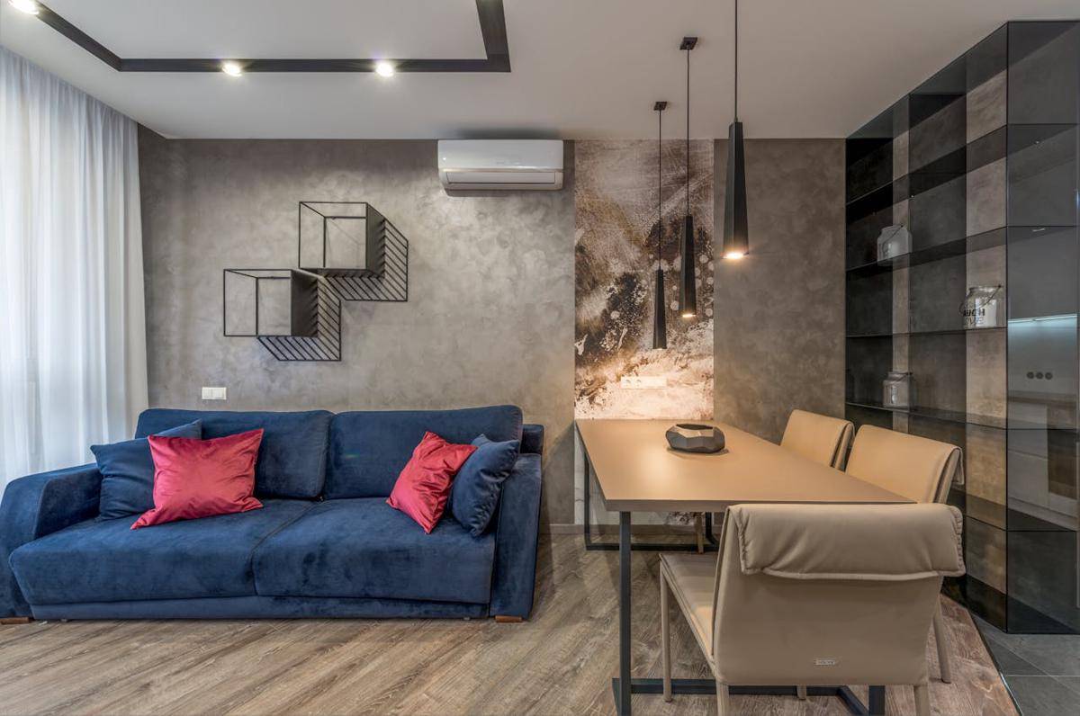 ilustrasi interior apartemen industrial