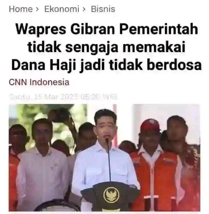 Tangkapan layar artikel dengan judul Wapres Gibran sebut pemerintah pakai dana haji (Dok. akun X @AbiebSyah)