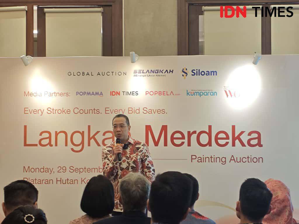 David Utama, Presiden Direktur Siloam International Hospitals di acara "Langkah Merdeka, An Art Auction Evening to Support Selangkah Program" pada Senin malam (29/9/2025) di Indonesia Raya Room di Hutan Kota by Plataran, Senayan. (IDN Times/Febriyanti Revitasari)