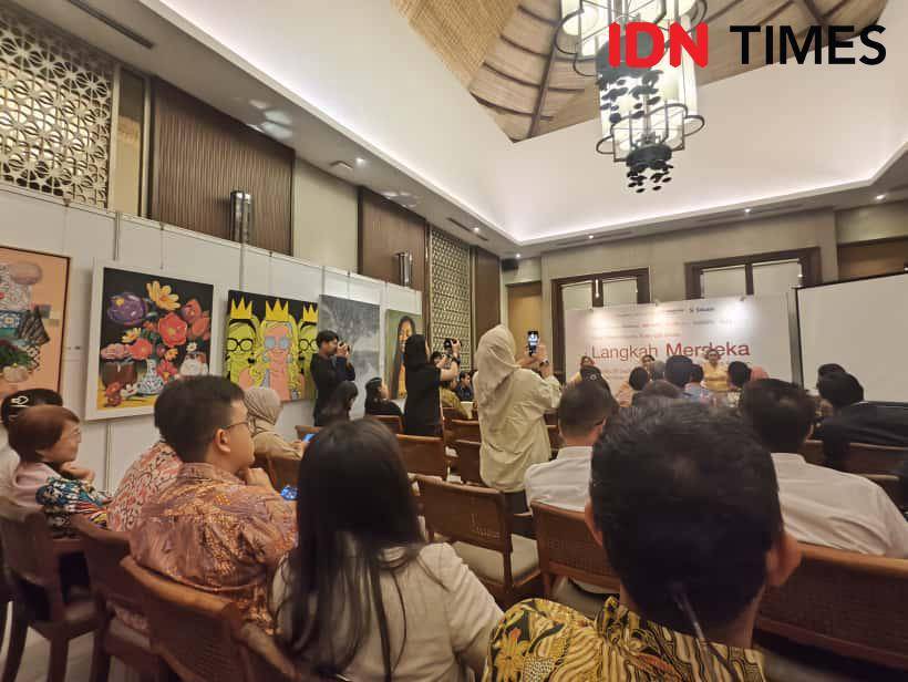 Acara "Langkah Merdeka, An Art Auction Evening to Support Selangkah Program" pada Senin malam (29/9/2025) di Indonesia Raya Room di Hutan Kota by Plataran, Senayan. (IDN Times/Febriyanti Revitasari)