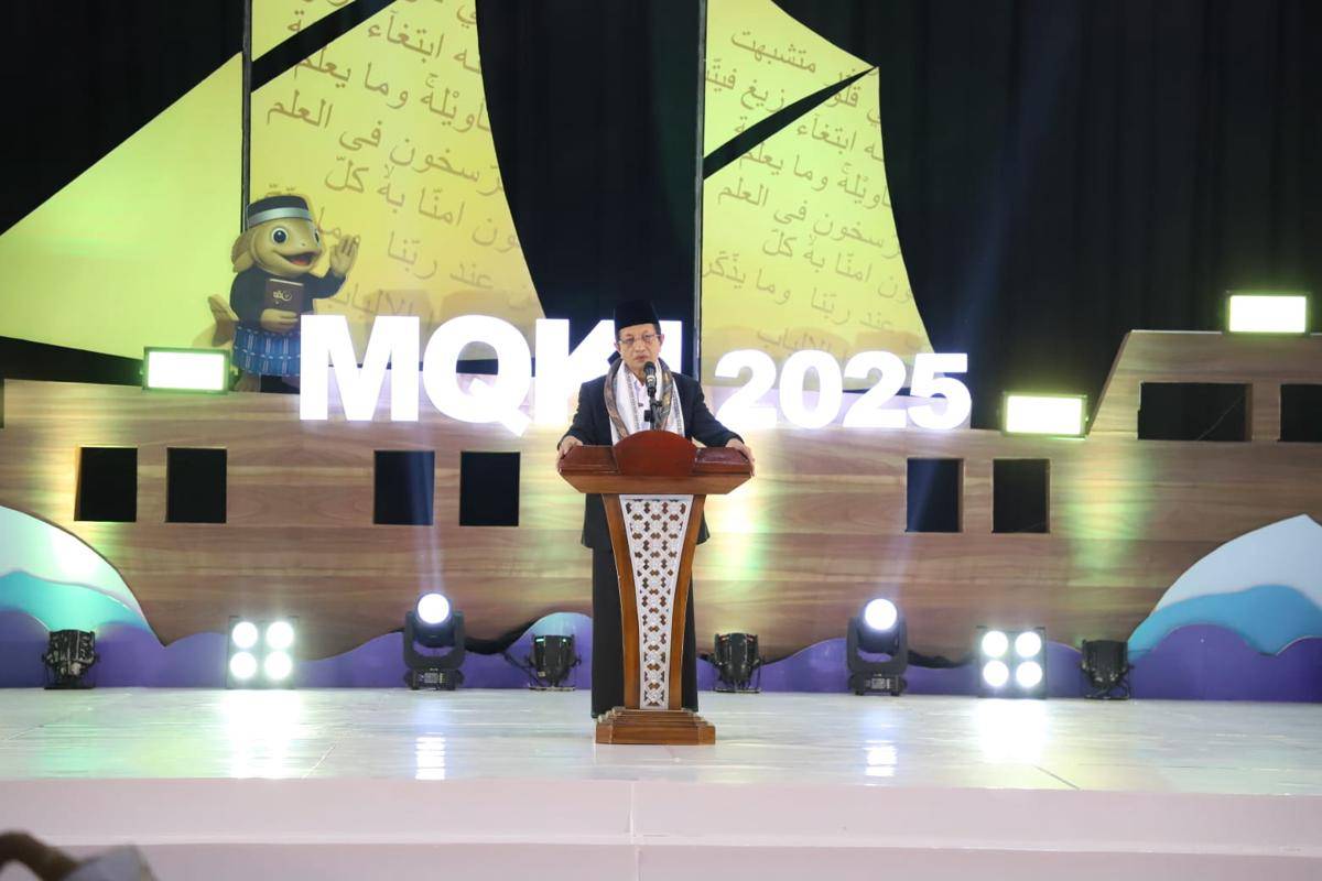 Menteri Agama Nasaruddin Umar membuka ajang Musabaqah Qiraatil Kutub Internasional (MQKI) I tahun 2025, yang digelar di Pondok Pesantren As'adiyah Wajo, Sulawesi Selatan, Kamis (2/10/2025). (Dok. Istimewa)