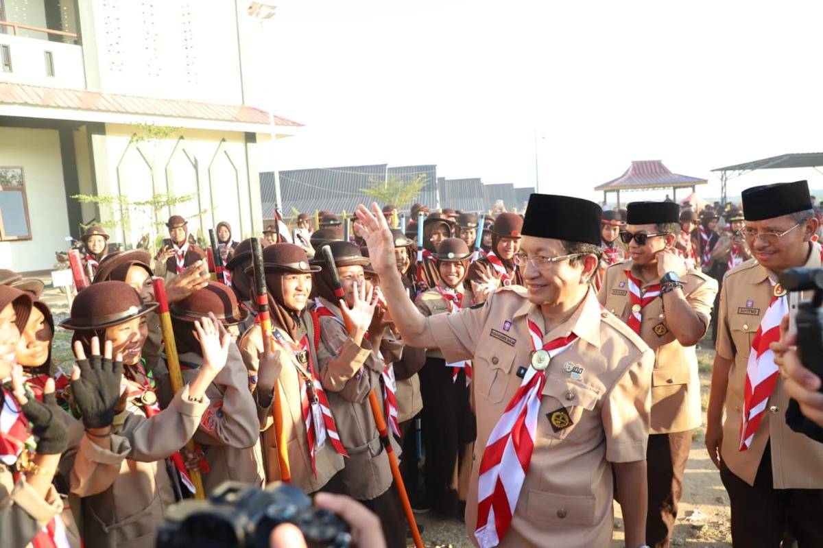 Menteri Agama Nasaruddin Umar menghadiri Perkemahan Pramuka Santri Nusantara (Perkasa) 2025 di Wajo, pada hari Kamis (2/10/2025). (Dok. Istimewa)