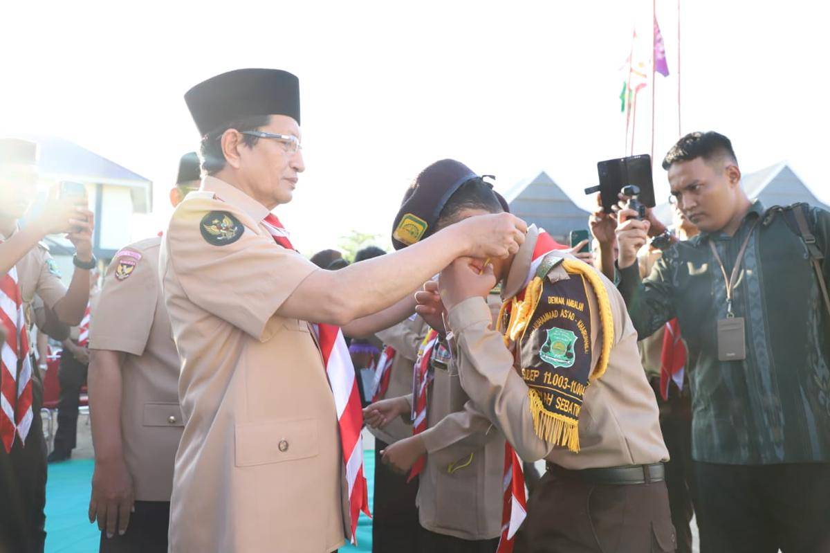 Menteri Agama Nasaruddin Umar menghadiri Perkemahan Pramuka Santri Nusantara (Perkasa) 2025 di Wajo, pada hari Kamis (2/10/2025). (Dok. Istimewa)