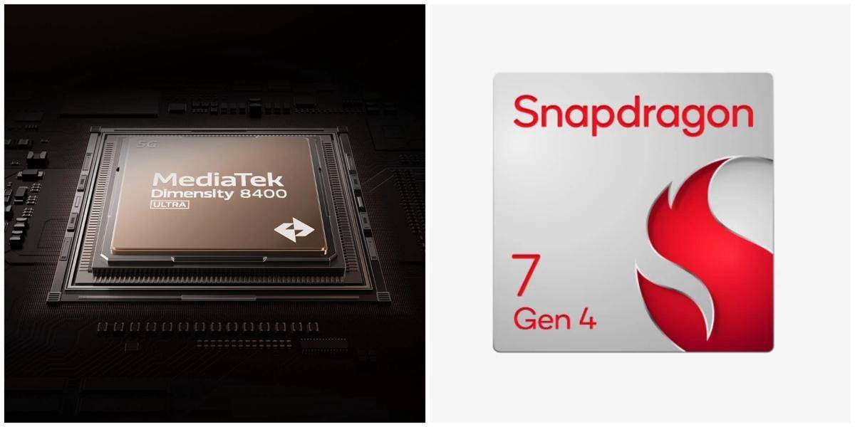 ilustrasi prosesor MediaTek Dimensity 8400 Ultra dan ilustrasi prosesor Qualcomm Snapdragon 7 Gen 4