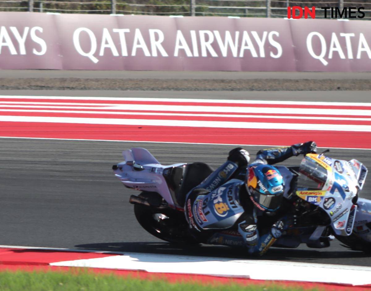 Alex Marquez pada sesi kualifikasi MotoGP Mandalika. (IDN Times/Linggauni)