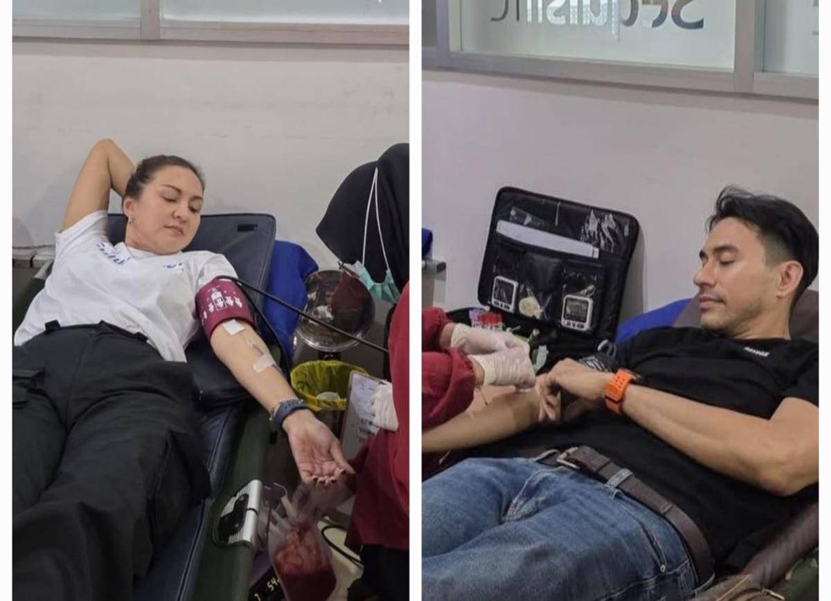 potret Donna Agnesia dan Darius donor darah bareng