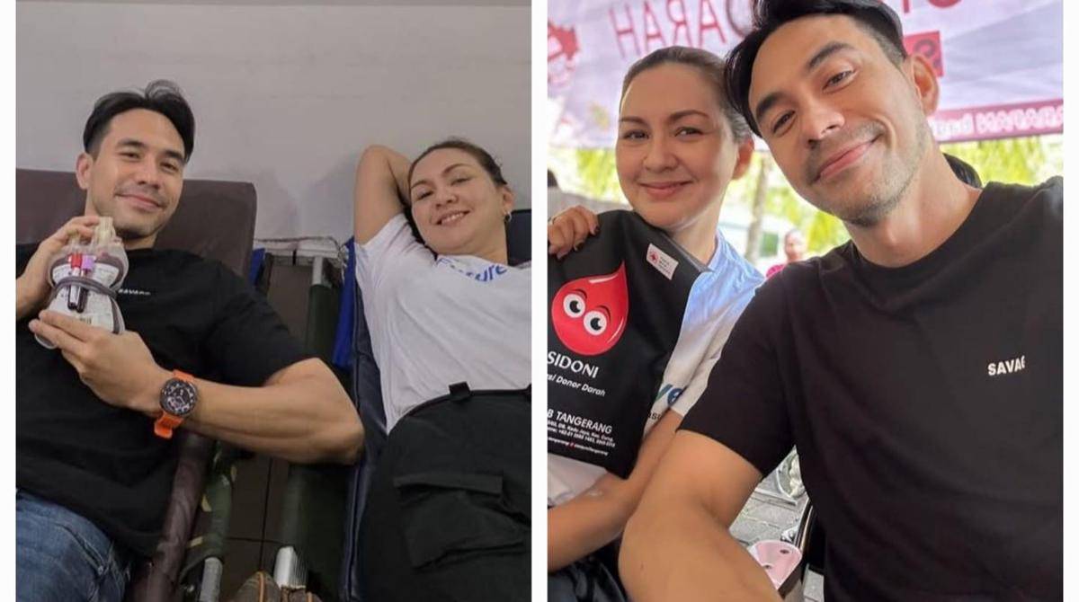 potret Donna Agnesia dan Darius donor darah bareng
