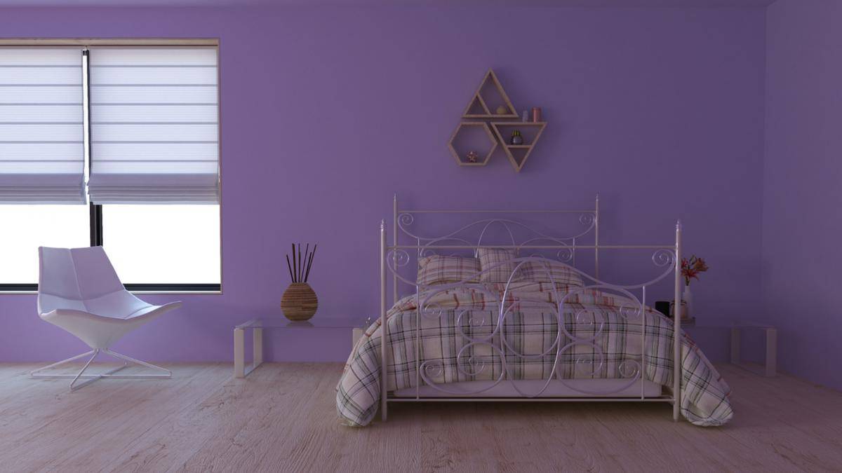 ilustrasi interior kamar warna lavender (freepik.com/kjpargeter)