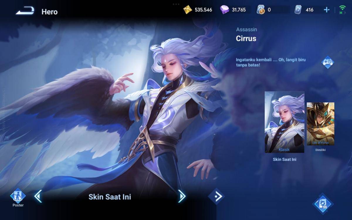 Ilustrasi hero Cirrus jungle assassin di game HOK