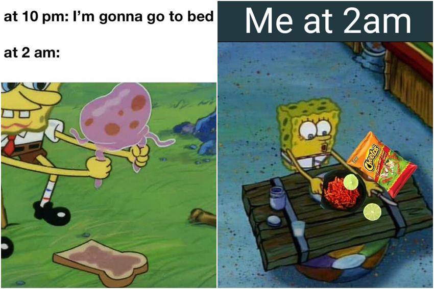 kolase meme SpongeBob tentang camilan 
