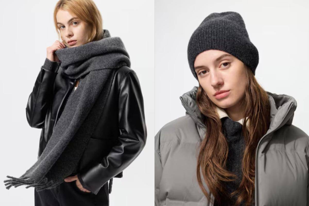 Syal Tebal Soufflé Yarn dan Beanie Rajut Soufflé Yarn dari Uniqlo (dok. Uniqlo)