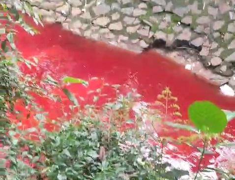 Air kali di Ciater Kota Tangsel berwarna merah 