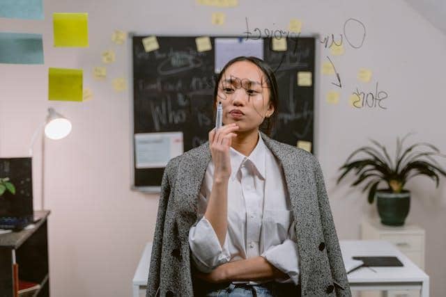 Ilustrasi wanita menulis dan berpikir