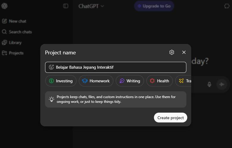 membuat project baru di ChatGPT 