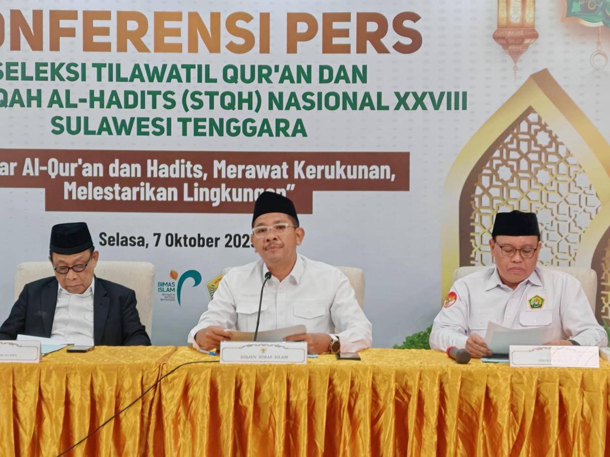 Konferensi pers Kemenag akan menggelar Seleksi Tilawatil Quran dan Musabaqah Al-Hadits (STQH) Nasional ke-28 di Provinsi Sulawesi Tenggara (Sulteng) (IDN Times/Ilman Nafi'an)