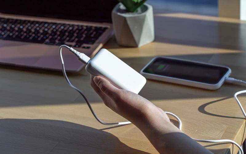ilustrasi HP diisi daya dengan power bank berkapasitas besar