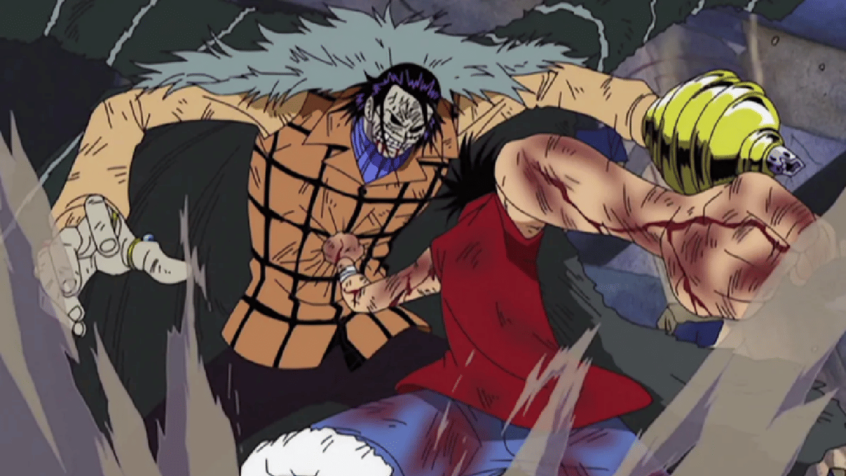 Crocodile dihajar Luffy.