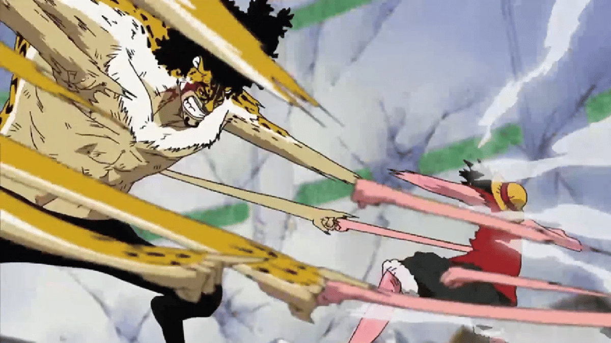 Luffy dan Lucci bertarung sengit.