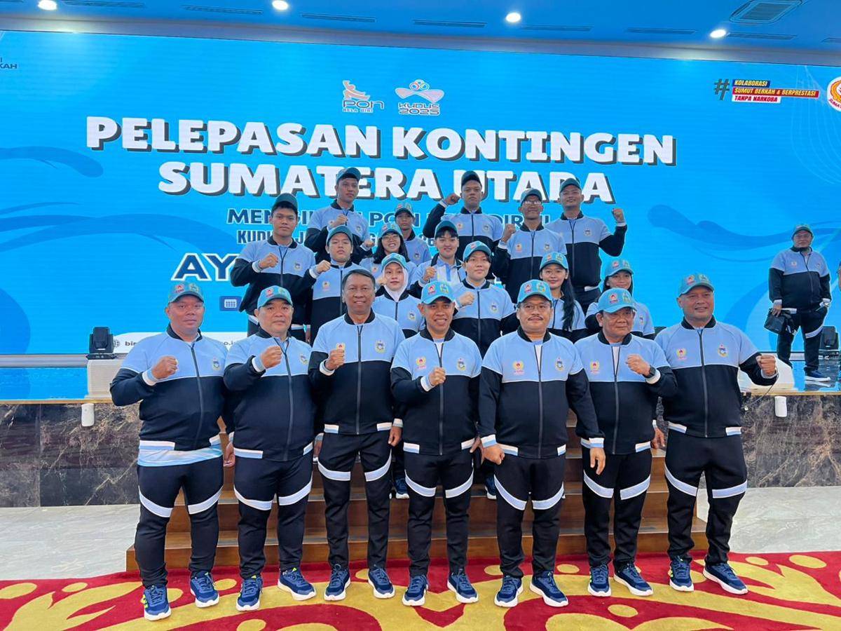 Atlet judo Sumut menuju PON Bela Diri Kudus 2025 di Aula Raja Inal Siregar, Rabu (8/10/2025) (IDN Times/Doni Hermawan)