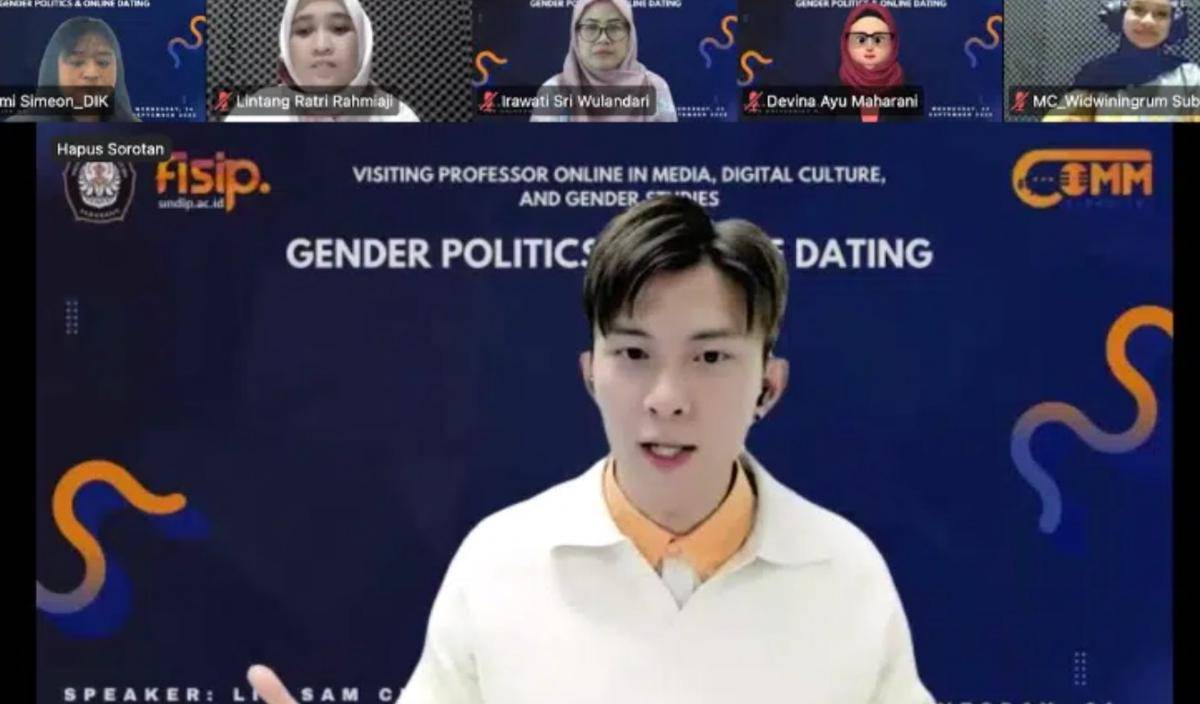 Dosen Digital Cultures dari The University of Sydney, Lik Sam Chan, Ph.D. hadir pada Visiting Professor Online bertajuk “Gender Politics and Online Dating”, yang diselenggarakan oleh Departemen Ilmu Komunikasi FISIP Universitas Diponegoro (Undip) melalui Kelompok Bidang Keahlian (KBK) Media, Budaya, dan Gender. (IDN Times/bt)