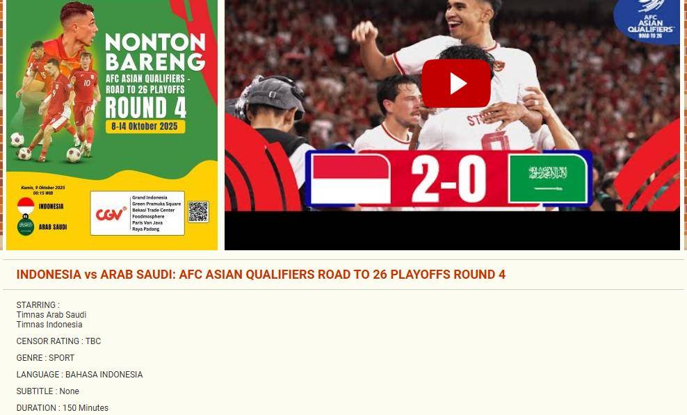 nobar Arab Saudi vs Indonesia di CGV