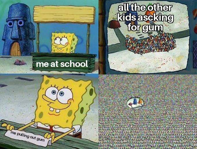 meme SpongeBob tentang permen karet