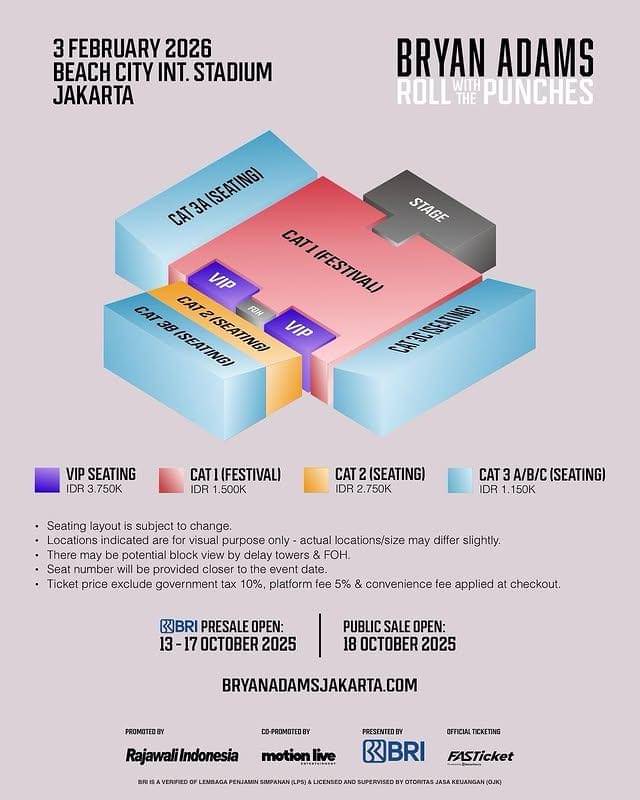 harga tiket konser Bryan Adams di Jakarta 2026