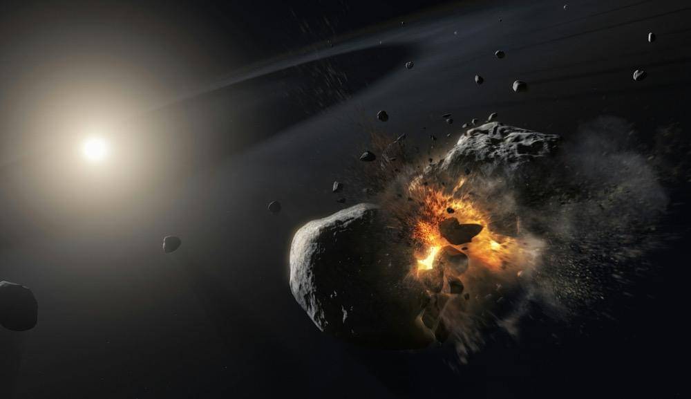 ilustrasi dua asteroid bertabrakan
