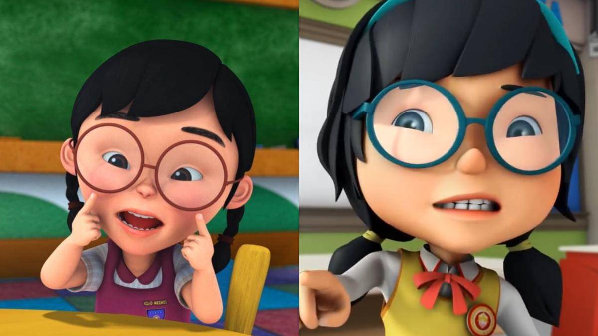 gaya rambut Mei Mei dan Ying sama-sama kuncir dua dan mereka juga identik dengan kacamata bulat 