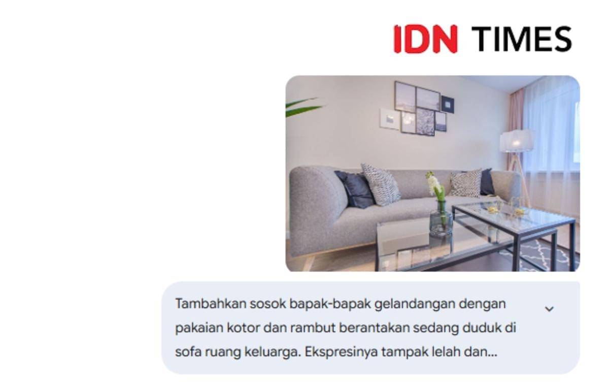 Prompt Gemini AI edit foto prank gelandangan masuk rumah