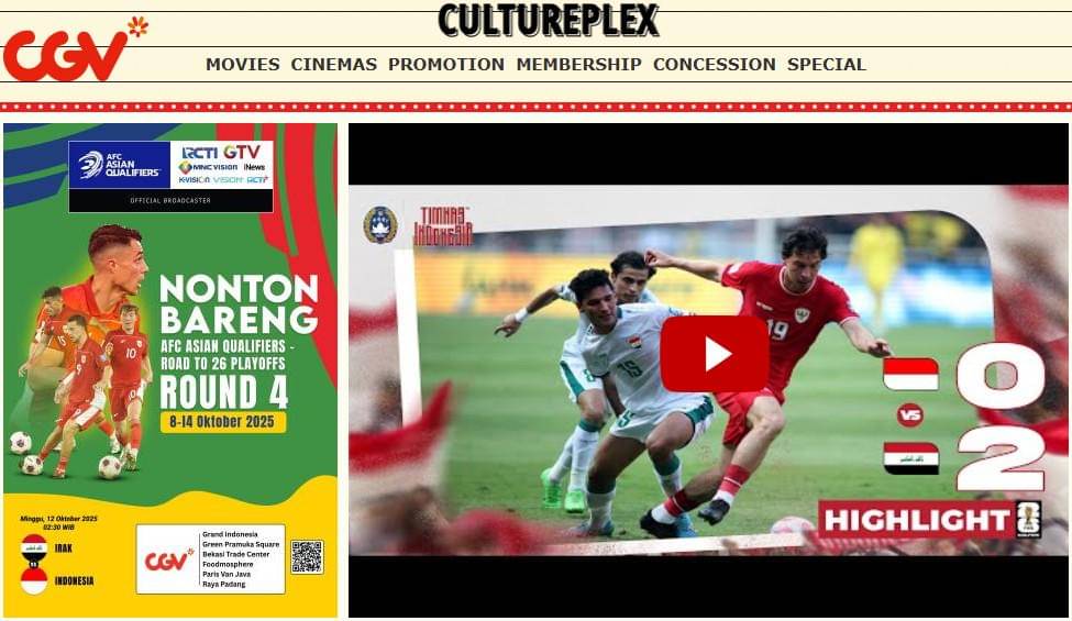 nobar timnas Indonesia vs Irak di CGV