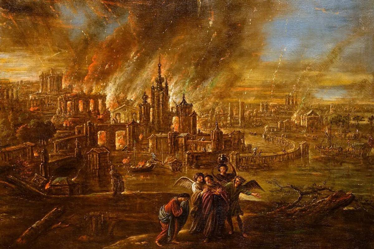 ilustrasi terbakarnya kota Sodom dan Gomora (commons.wikimedia.org/Jacob de Wet II/Daderot)