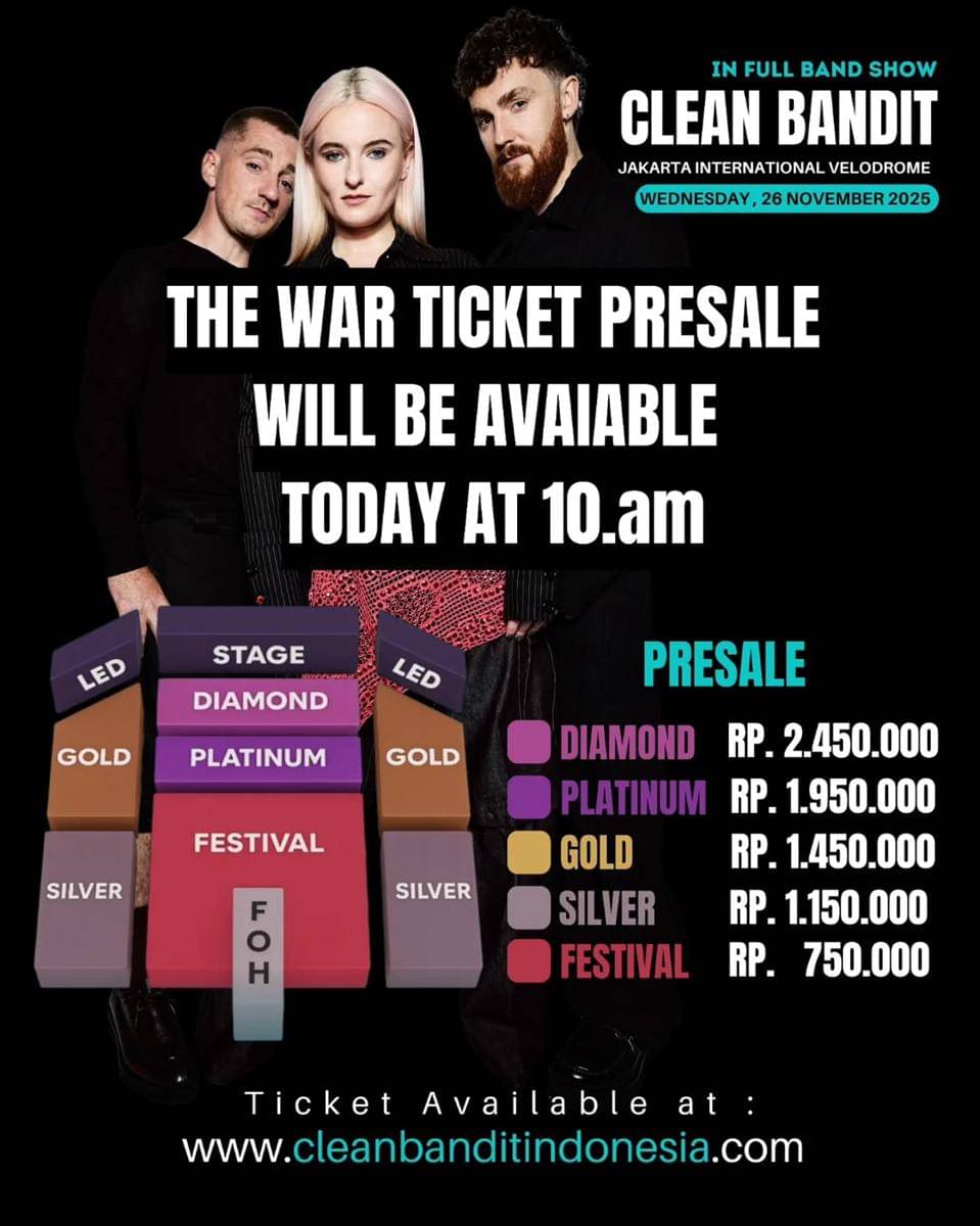 harga tiket presale konser Clean Bandit di Jakarta 2025 (instagram.com/cleanbanditindonesia)