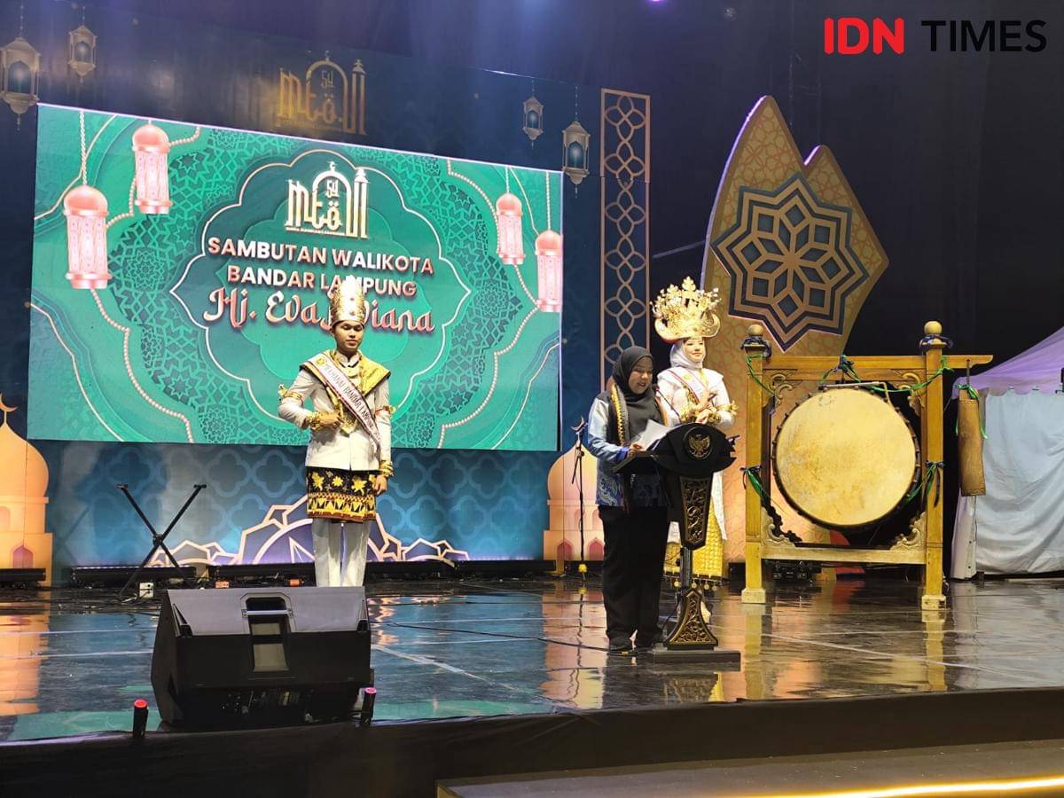 Sambutan Walikota Bandar Lampung, Eva Dwiana di MTQ ke 54. (IDN Times/Muhaimin)